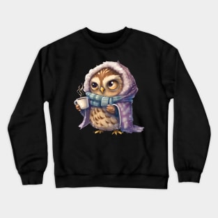 Chibi Owl Drinking Hot Chocolate cute christmas snow design series 2 Crewneck Sweatshirt